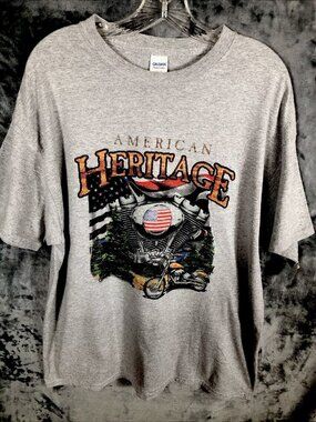 American Heritage T-Shirt Men’s Gray Biker Shirt Adult  X Large